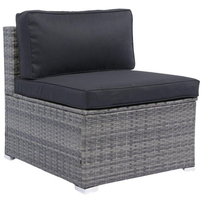 7-Piece Patio Furniture Set w/Retractable Canopy Wicker Rattan Sectional Sofa Set Patio Furniture with Washable Cushions for Lawn, Garden, Backyard, Poolside Grey wicker + Black Cushion