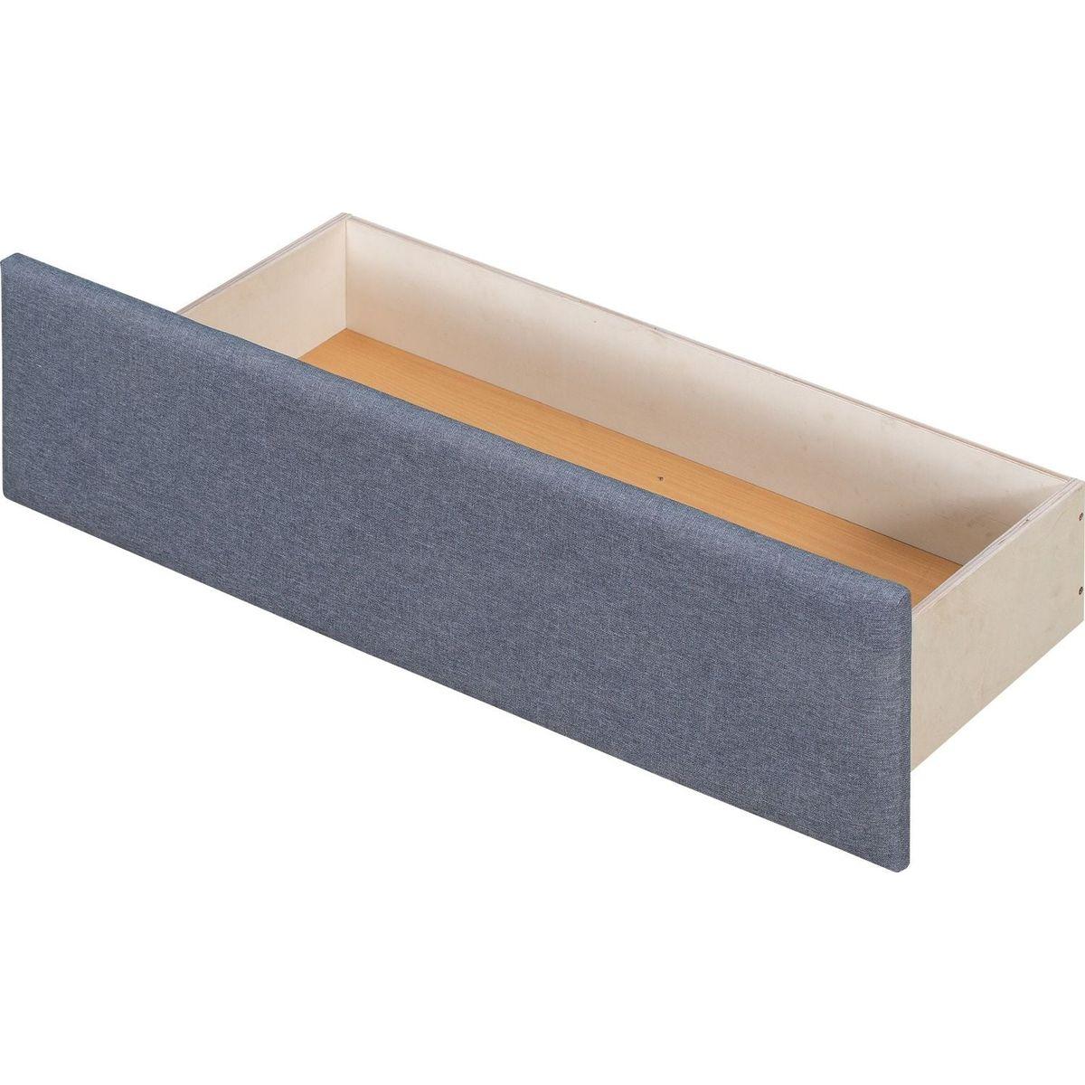 L-shaped Upholstered Platform Bed with Trundle and Two Drawers Linked with built-in Desk,Twin,Gray