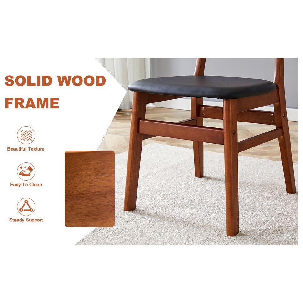 The stylish and durable solid wood dining chair, small curved back, PU cushion, and beautiful shape match perfectly with any room and everyday use