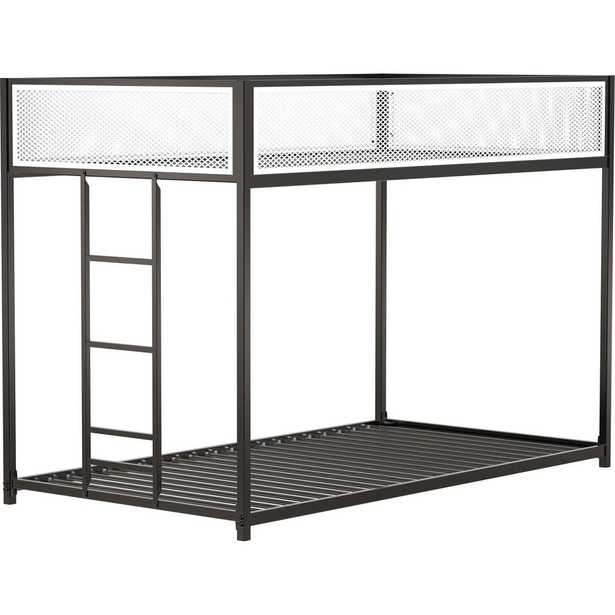 Adam Twin Twin Bunk Black with White Mesh Guard Rail for Kids and Adult, Low Profile and Easy Climbing with Stable Ladder