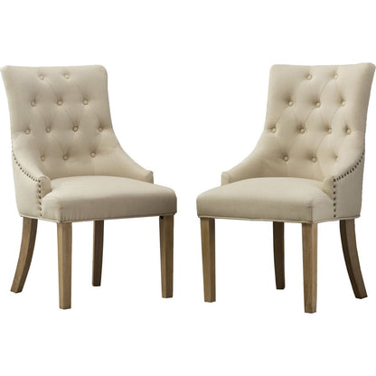 Tan Button Tufted Solid Wood Wingback Hostess Chairs with Nail Heads Set of 2