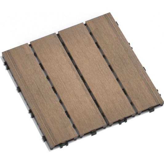 Patio Floor Tiles Pack of 11 WPC Wood-Plastic Composite Patio Deck Tiles DIY Interlocking Decking Tiles, Quick Deck Floor Tile, Court Tile, Water Resistant Indoor Outdoor -11.8" Oak