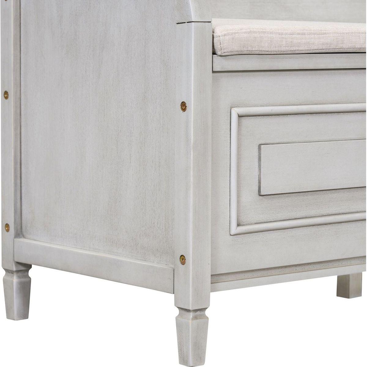 Rustic Style Solid wood Entryway Multifunctional Storage Bench with Safety Hinge (Gray Wash+ Beige)