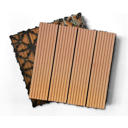 Wood Plastic Composite Deck Tiles Set of 20pcs, Composite Decking Resist Rust, Water, Weather, Indoor&Outdoor, Easy to DIY & Maintain, Ideal for Patios, Balconies, Rooftops, Decks, 12x12" Wood color