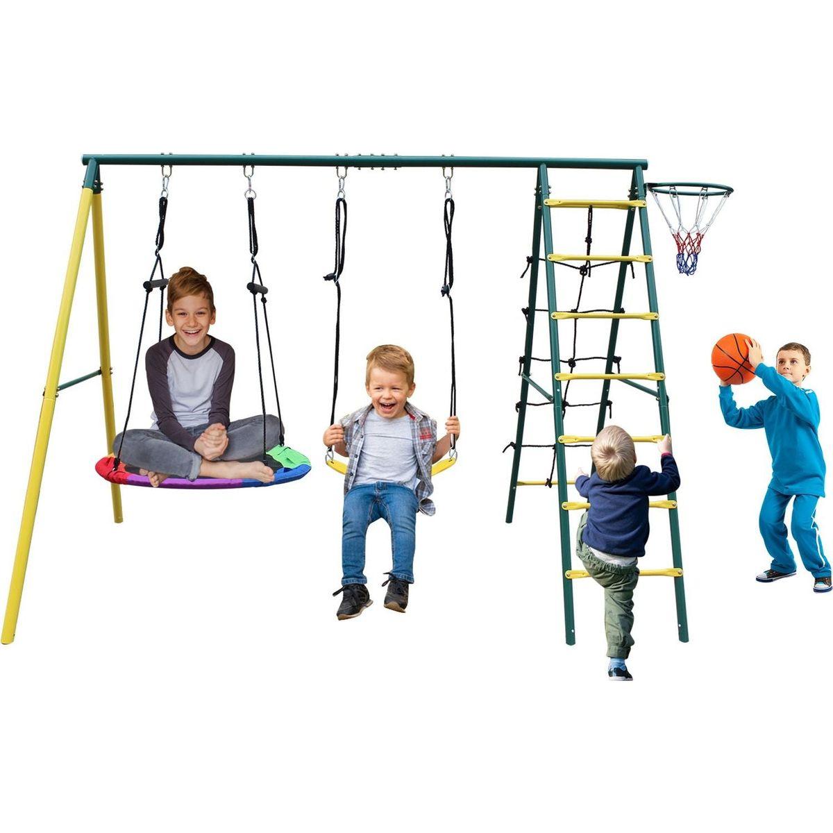 Indoor/Outdoor Metal Swing Set with Safety Belt for Backyard
