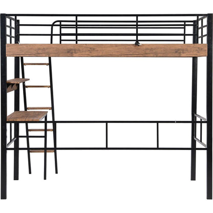 Metal Twin Size Loft Bed with Built-in Desk, Storage Shelf and Ladder, Black