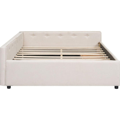 Queen Size Upholstered Platform Bed with USB and 2 Drawers, Beige