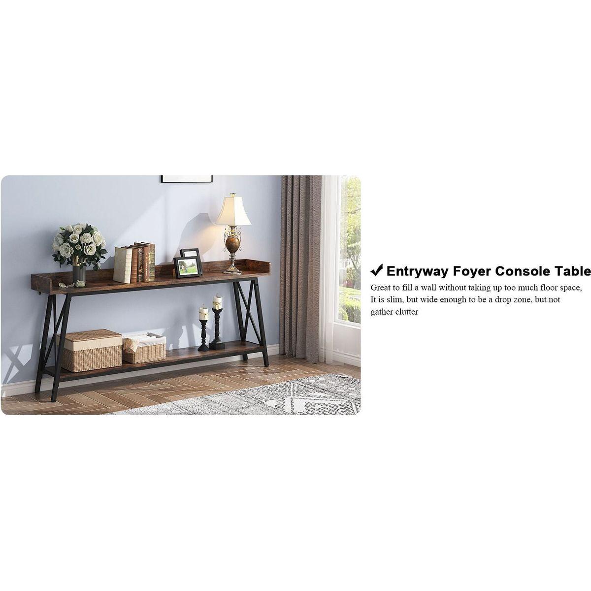 70.87 inch Extra Long Console Table Behind Couch, Rustic Industrial Sofa Table for Living Room, Narrow Entryway Hallway Long Bar Table, Brown+Black
