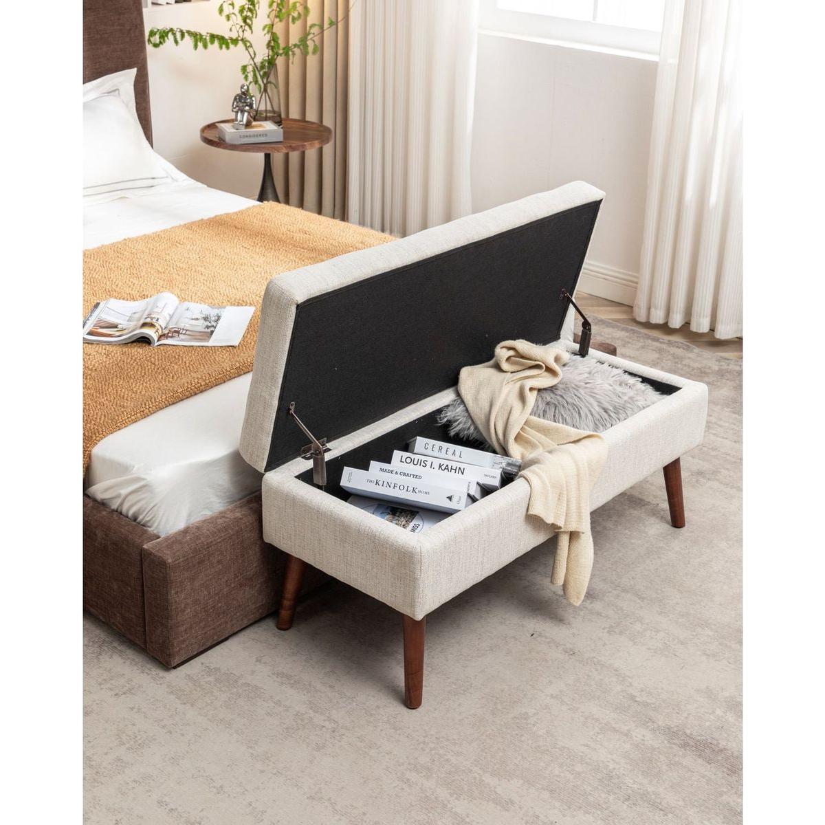 Storage Bench with Storage Bench for Bedroom End of Bed Bench Foot of Bed Bench Entryway Bench Storage Ottoman Bench 43.7" W x 18.1" D Off White Bench