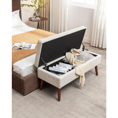 Storage Bench with Storage Bench for Bedroom End of Bed Bench Foot of Bed Bench Entryway Bench Storage Ottoman Bench 43.7" W x 18.1" D Off White Bench