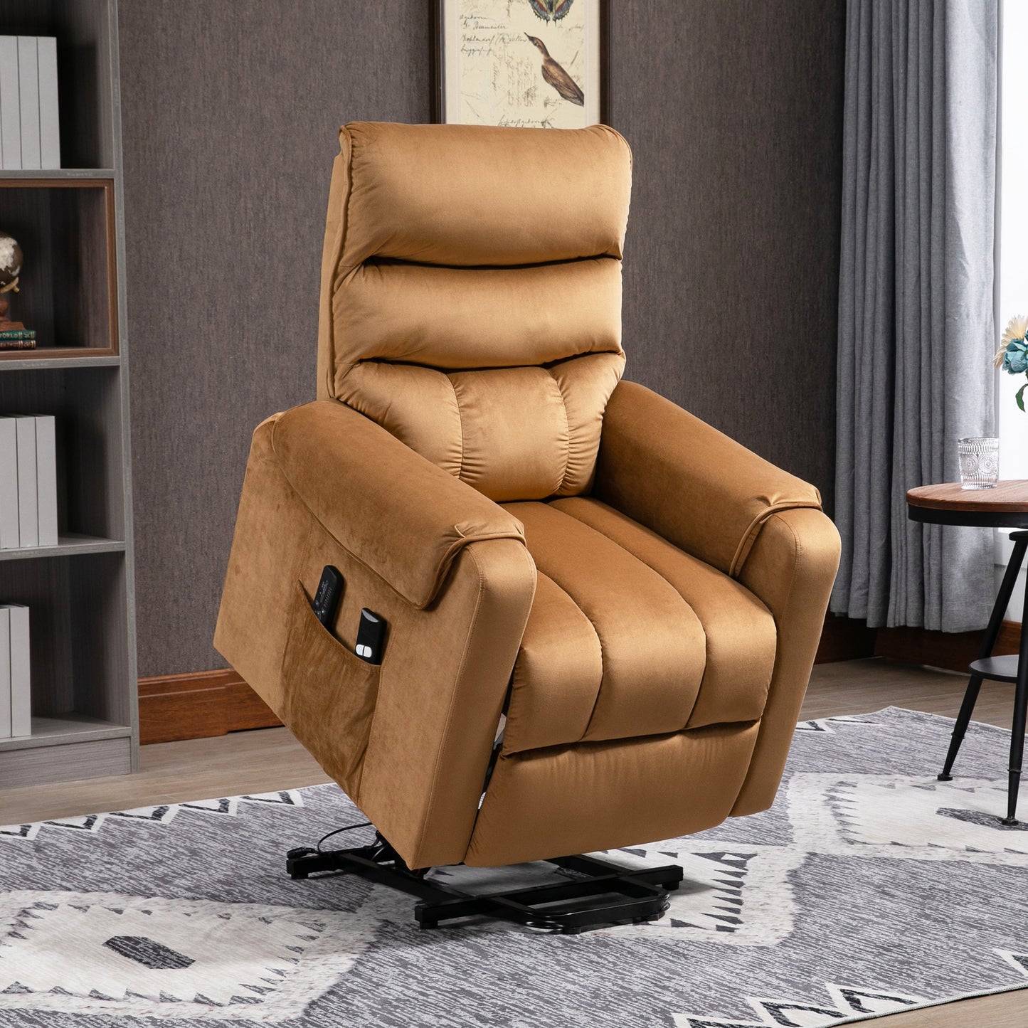 Power Lift Chair, Velvet Touch Upholstered Recliner Chair for Elderly with Vibration Massage, Remote Control, Side Pockets, Brown