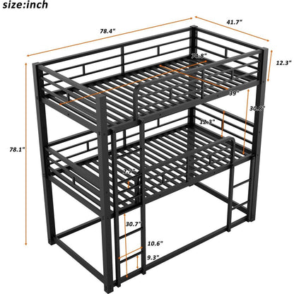 Metal Twin Size Triple Bunk Bed, Black - Streamdale Furniture