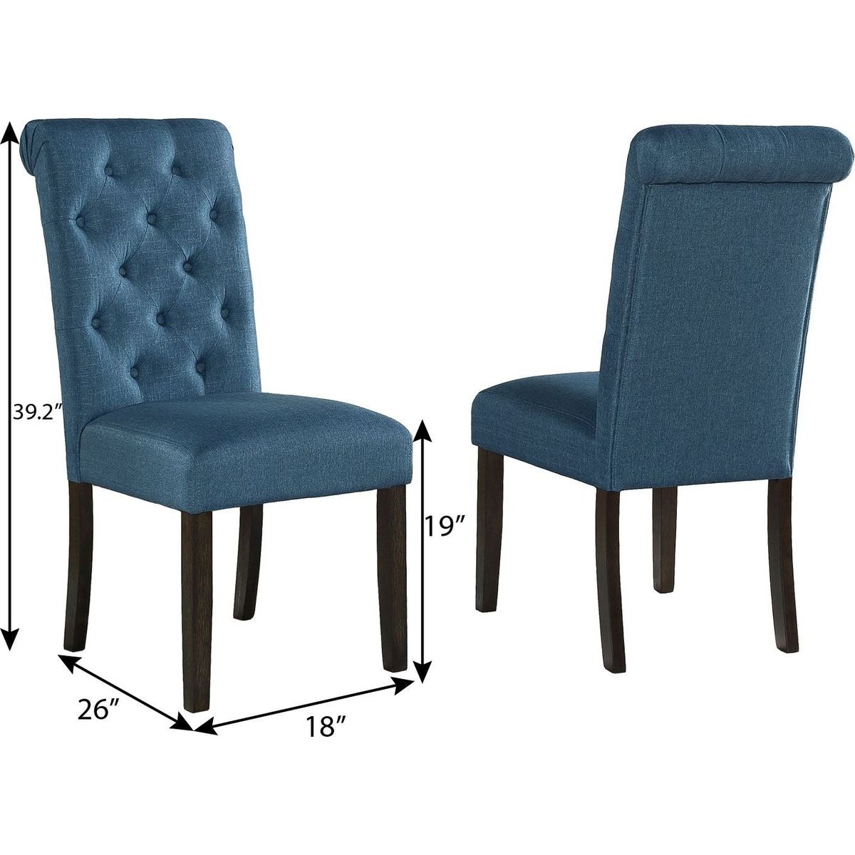 Leviton Solid Wood Tufted Asons Dining Chair, Set of 2, Blue