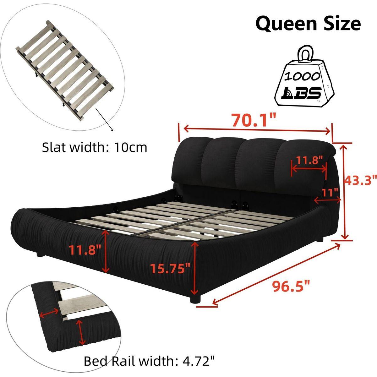 Queen Size Luxury Upholstered Platform Bed with Oversized Padded Backrest and Solid Wood Frame,suitable for Multiple heights of mattresses,Black