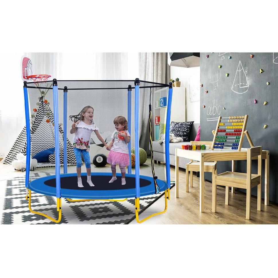 5.5FT Trampoline for Kids - 65" Outdoor & Indoor Mini Toddler Trampoline with Enclosure, Basketball Hoop and Ball Included