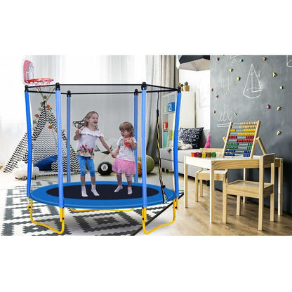 5.5FT Trampoline for Kids - 65" Outdoor & Indoor Mini Toddler Trampoline with Enclosure, Basketball Hoop and Ball Included