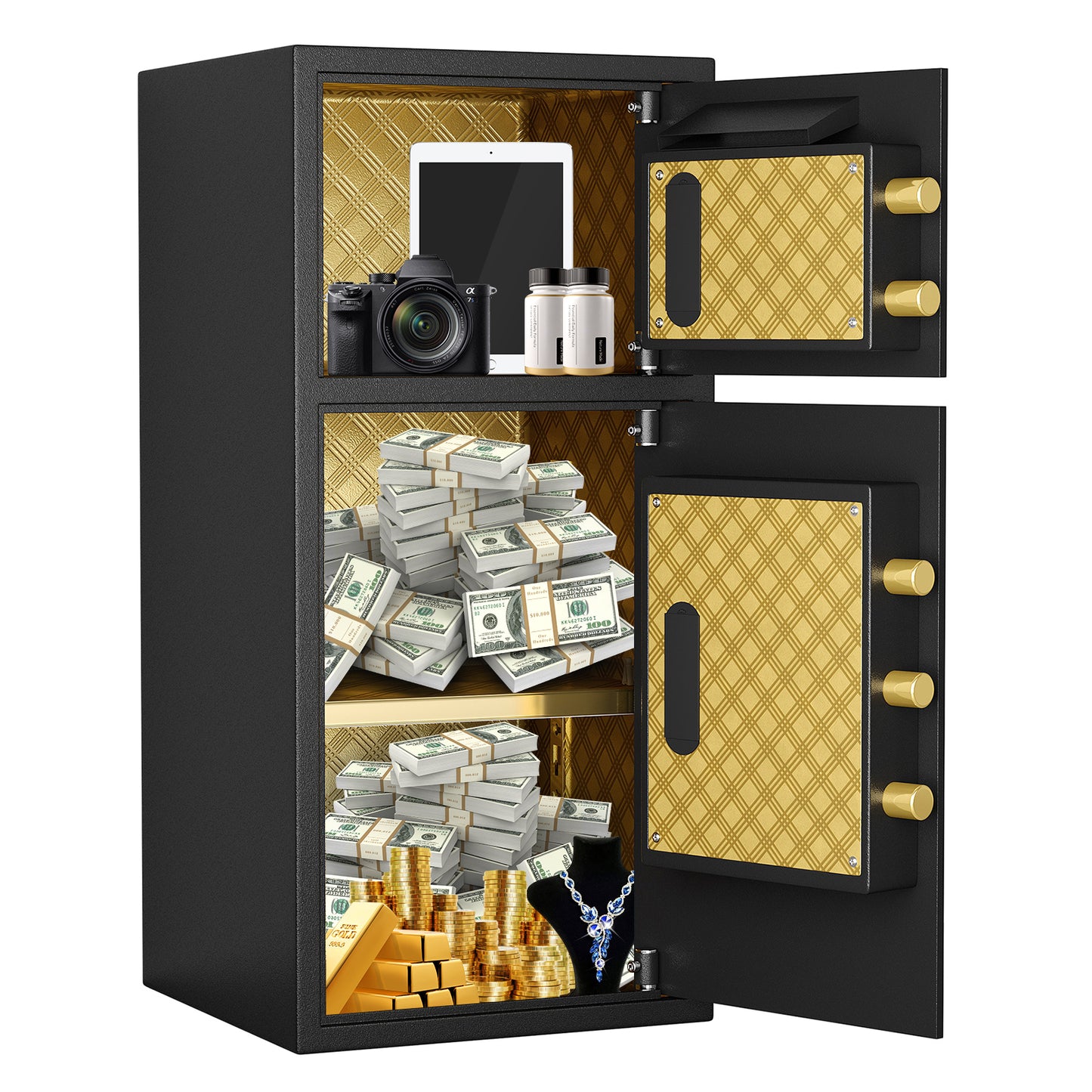 Large Double-door Coin-operated Safe,Digital Security Safe with Keypad and Key,3.5 Cubic Feet Safe Box with Hidden Code Function for Home,Office and Hotel