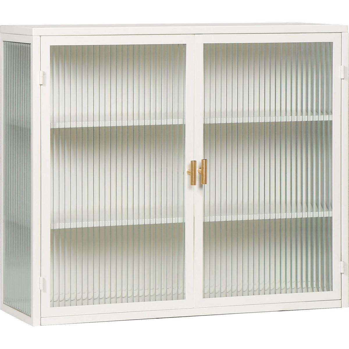 27.56"Glass Doors Modern Two-door Wall Cabinet with Featuring Three-tier Storage for Entryway Living Room Bathroom Dining Room,White