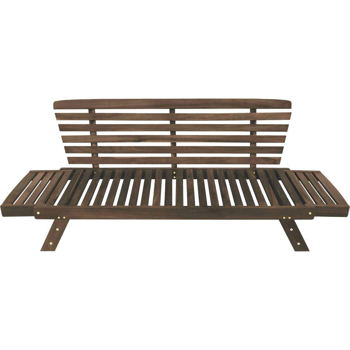 Outdoor Adjustable Patio Wooden Daybed Sofa Chaise Lounge with Cushions for Small Places, Brown Finish+Beige Cushion