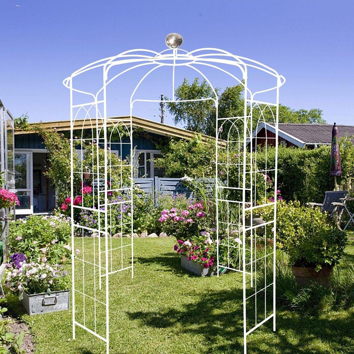 Metal Garden Arch Iron Garden Arbors Gazebo Dia 81.3" x 114.2" High Birdcage Shape Pergola Pavilion for Wedding Ceremony White