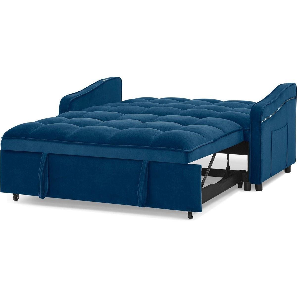 Loveseats Sofa Bed with Pull-out Bed,Adjustable Back and Two Arm Pocket,TypeC and USB Charging with Copper nail,Blue (47"x53"x31")