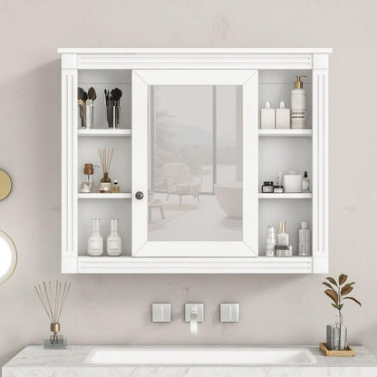 35" x 28" Wall Mounted Bathroom Storage Cabinet, Medicine Cabinet, Modern Bathroom Wall Cabinet with Mirror, Mirror Cabinet with 6 Open Shelves (Not Include Bathroom Vanity)