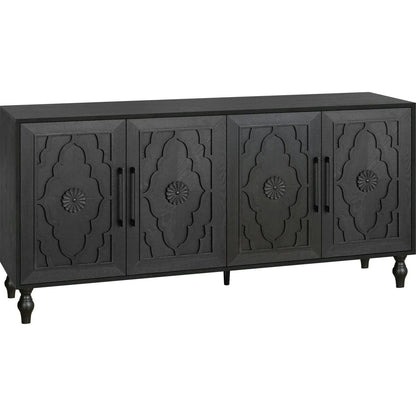 Carved Flower Door Large Storage Cabinet With Metal Handle Suitable For Living Room, Kitchen, Entryway(BLACK)
