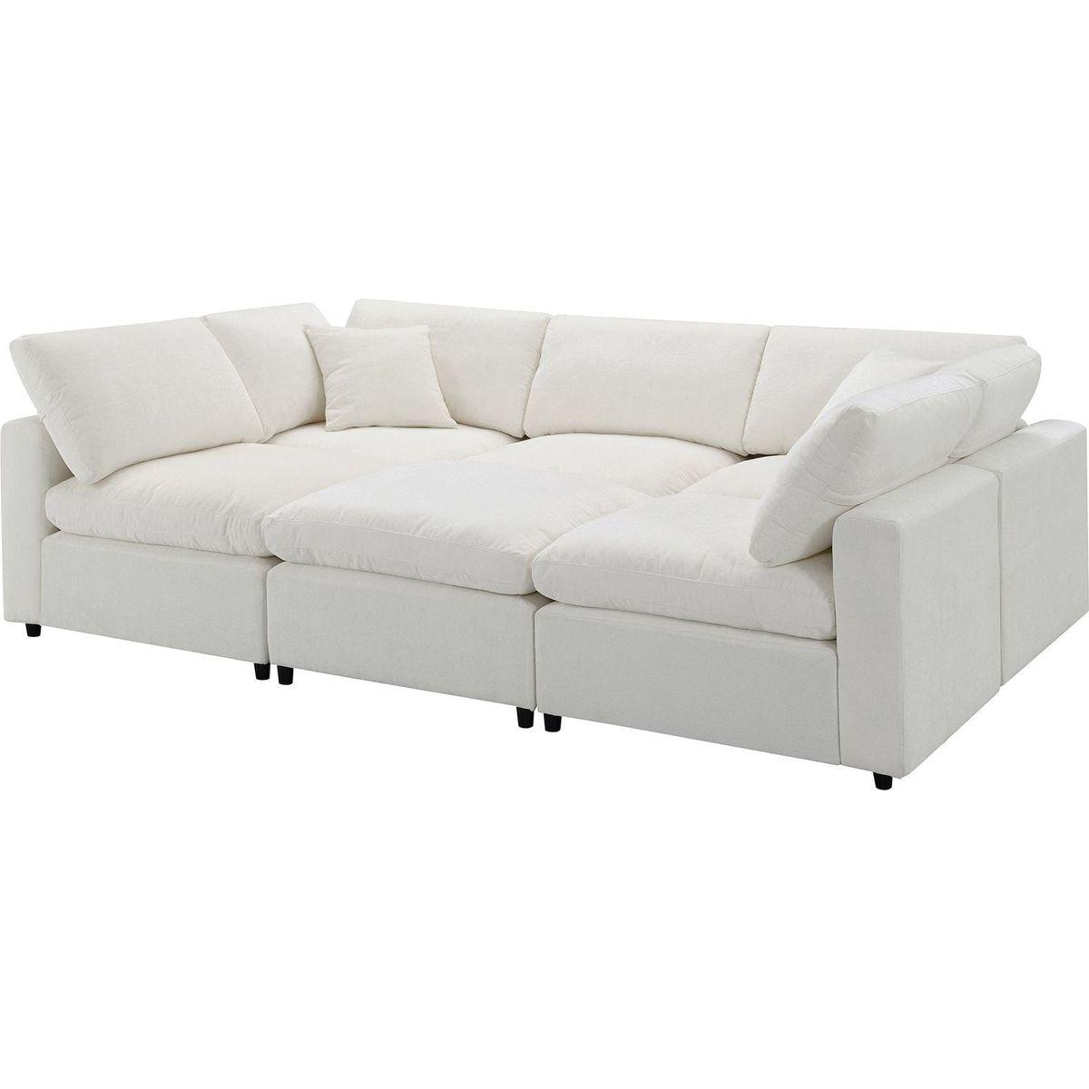 130x65" Modern Modular Cloud Sofa Bed, 6 Seat Chenille Sectional Couch Set with Ottoman,Free Combination,Convertible U Shaped Sleeper Sofa for Living Room, Apartment, 3 Colors