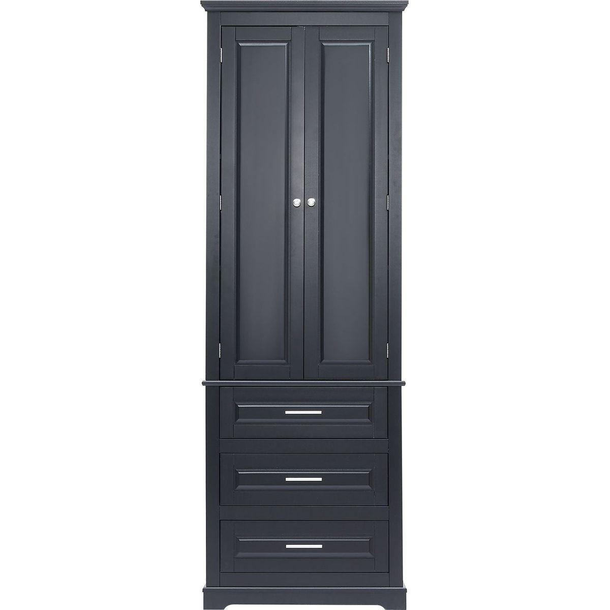 Tall Storage Cabinet with Three Drawers for Bathroom/Office, Black