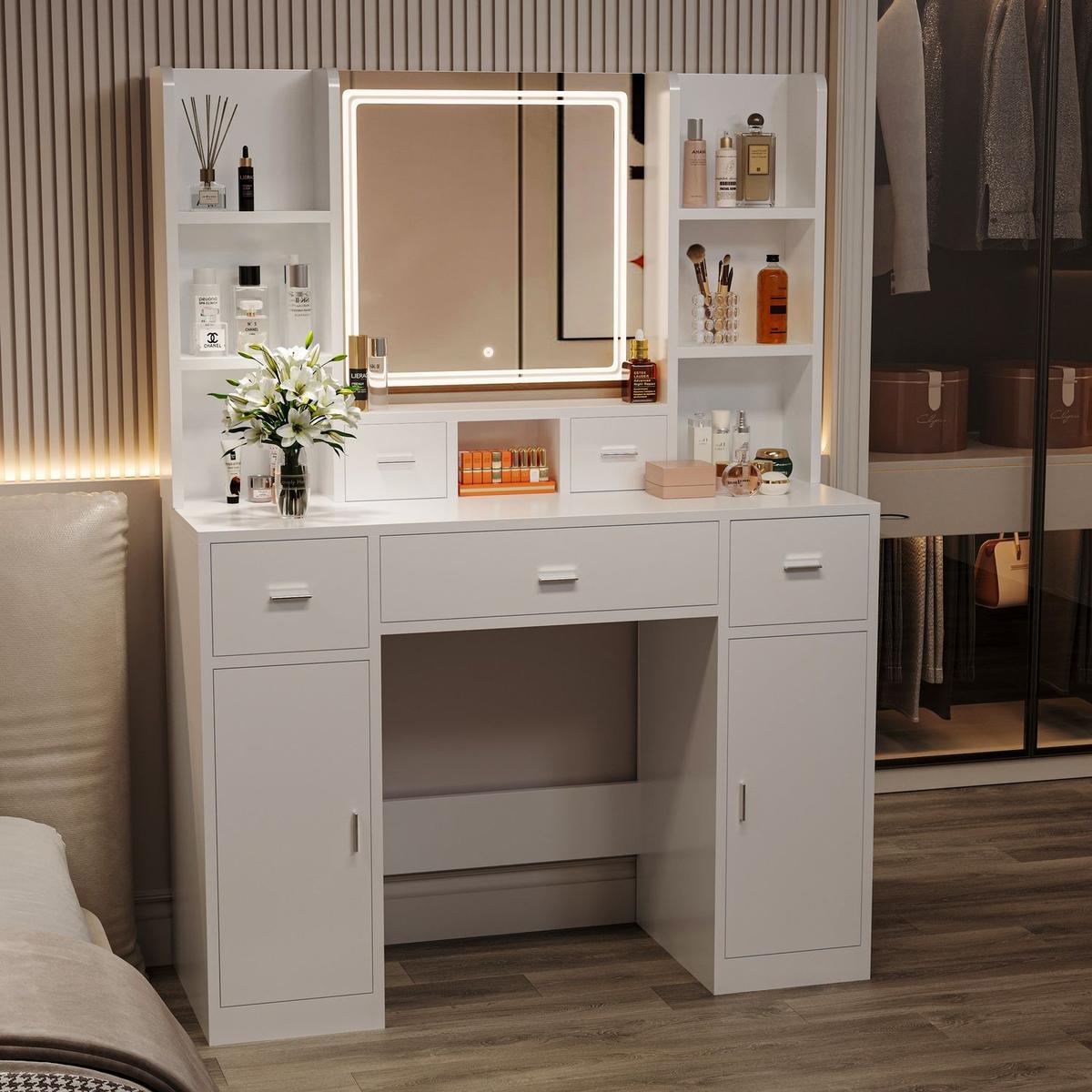 Newly designed smart mirror dressing table with drawers and storage cabinet, dressing table with dressing pad for bedroom, dressing room