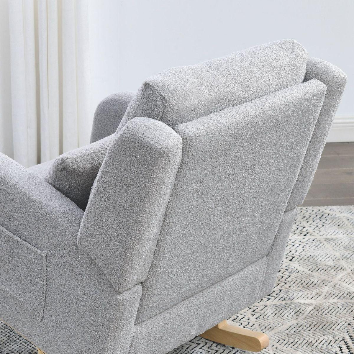 27.5" W Modern Accent High Back Living Room Casual Armchair Rocker with One Lumbar Pillow, Two Side Pockets, Teddy.