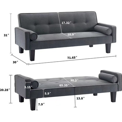 Futon Sofa Bed Convertible Couch Bed with Armrests Modern Living Room Linen Sofa Bed, Folding Recliner Futon Couch Sleeper Set with Solid Wood legs