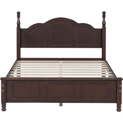 Full Size Wood Platform Bed Frame,Retro Style Platform Bed with Wooden Slat Support,Dark Walnut