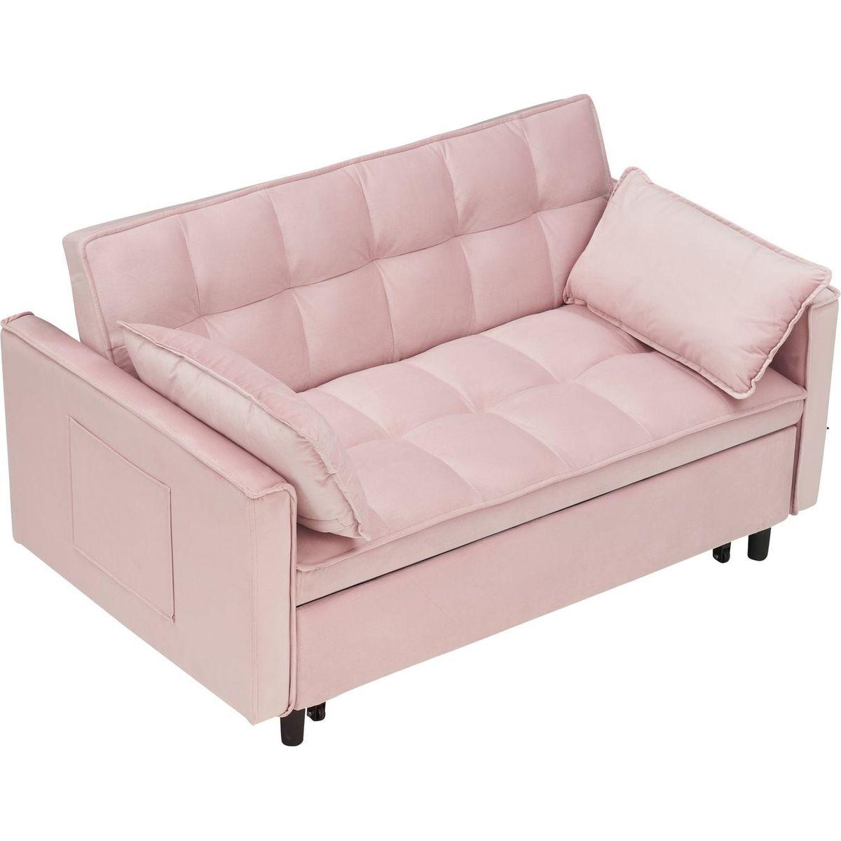 Modern velvet sofa, sofa pull-out bed, small love seat casual sofa with back, with pillow, pockets, living room furniture, 3 in 1 convertible sleep sofa bed.