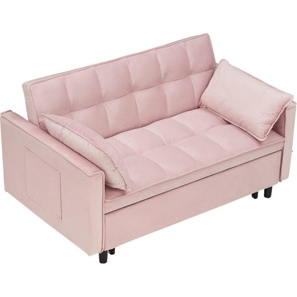 Modern velvet sofa, sofa pull-out bed, small love seat casual sofa with back, with pillow, pockets, living room furniture, 3 in 1 convertible sleep sofa bed.