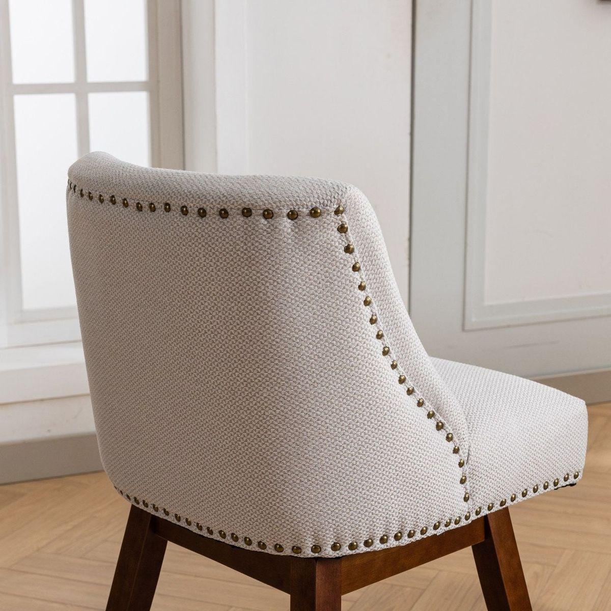 Counter Height Swivel Barstools, 26" H Seat Height Upholstered Bar Stools Set of 2, Fabric in Ivory - Streamdale Furniture