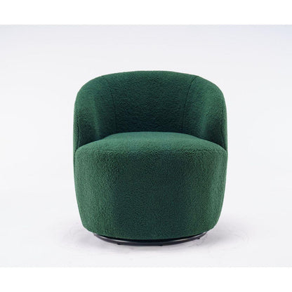 Teddy Fabric Swivel Accent Armchair Barrel Chair With Black Powder Coating Metal Ring,Dark Green