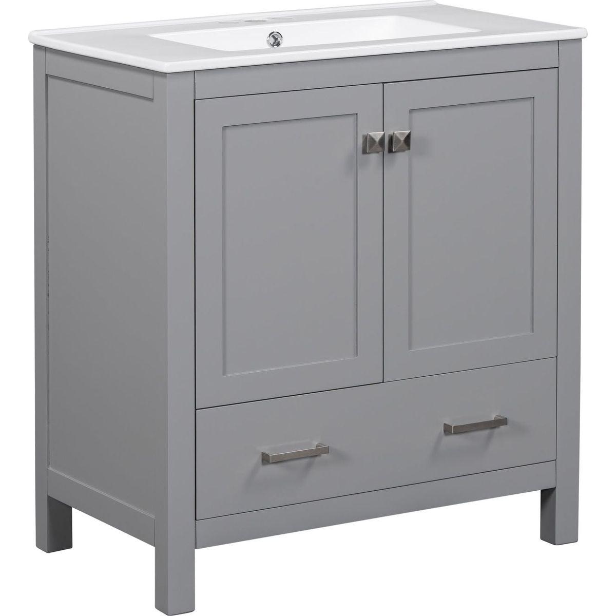 30" Gray Bathroom Vanity with Single Sink, Combo Cabinet Undermount Sink, Bathroom Storage Cabinet with 2 Doors and a Drawer, Soft Closing, Multifunctional Storage, Solid Wood Frame