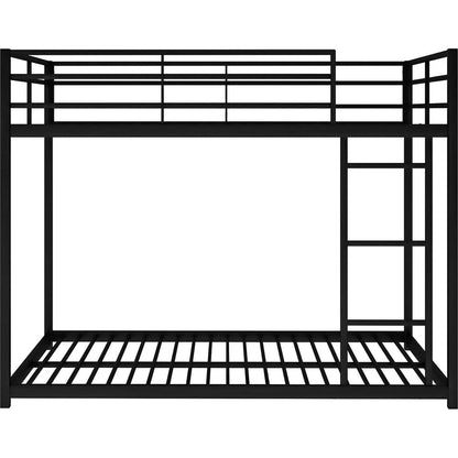 Full over Full Metal Bunk Bed, Low Bunk Bed with Ladder, Black
