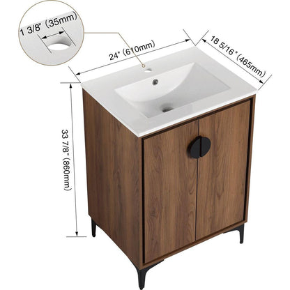 24" Bathroom Vanity with Top Sink, Modern Bathroom Storage Cabinet with 2 Soft Closing Doors, Single Sink Bathroom Vanity