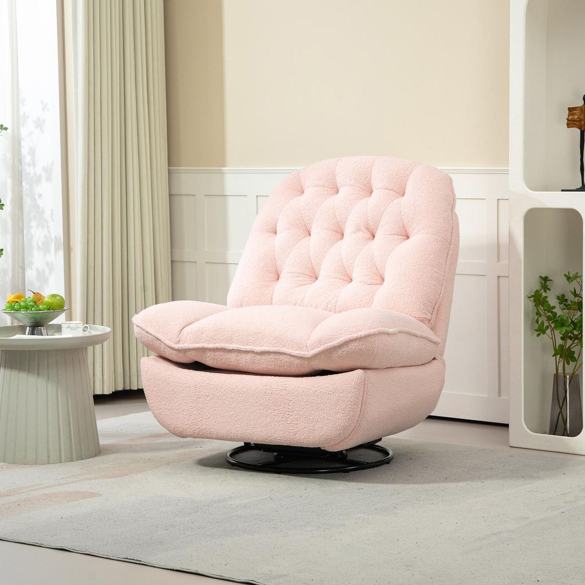 360 Swivel Recliner Adjustable Chair Chenille Glider Swivel Reclining Sofa Chair with Black Metal Round Base - Pink