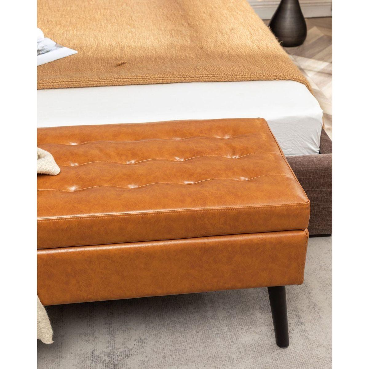 Storage Bench with Storage Bench for Bedroom End of Bed Bench Foot of Bed Bench Entryway Bench Storage Ottoman Bench 43.3" W x 17.7" Brown Leather Bench