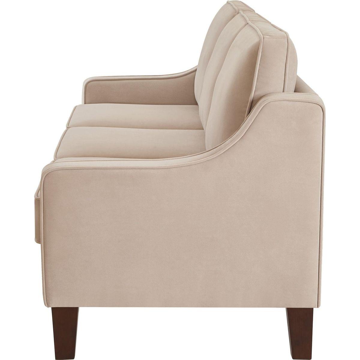 Modern 3 Piece seat Sofa Couch with Scooped Armrest/Wood legs,Upholstered Velvet 3-seat Sofa with Removable Cushions for Livingroom Bedroom,Taupe