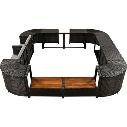 Spa Surround Spa Frame Quadrilateral Outdoor Rattan Sectional Sofa Set with Mini Sofa, Wooden Seats and Storage Spaces, Grey