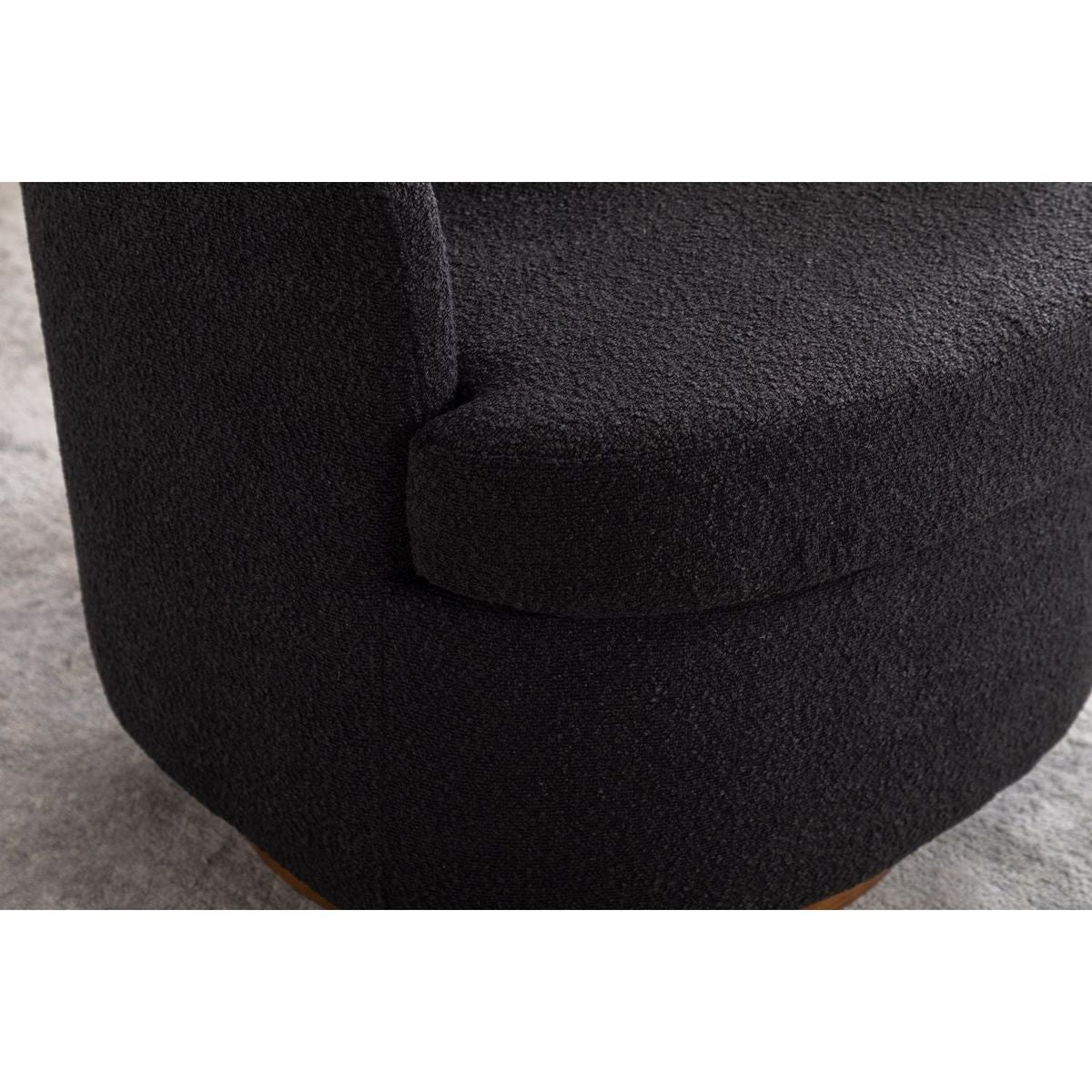 Boucle Fabric Swivel Accent Chair With Soild Wood Round Brown Base Leg,Black