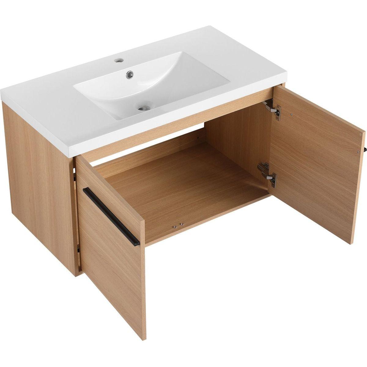 LEVISTAR Oak 36 Inch Bathroom Vanity with resin Countertop Sink, 2 Doors Bathroom Cabinet Set