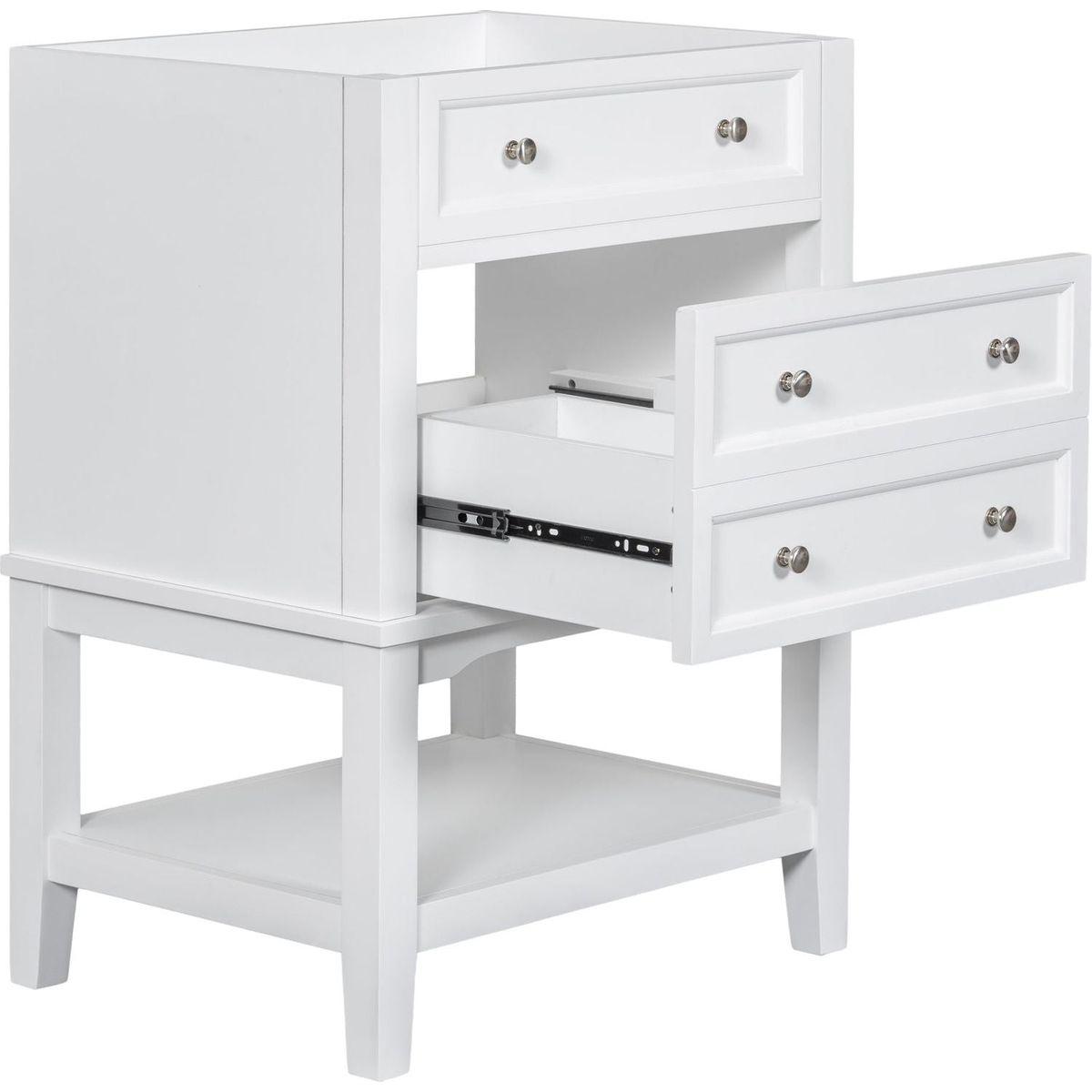 24" Bathroom Vanity Without Sink, Base Only, Solid Wood Frame, Bathroom Storage Cabinet with Drawer and Open Shelf, White