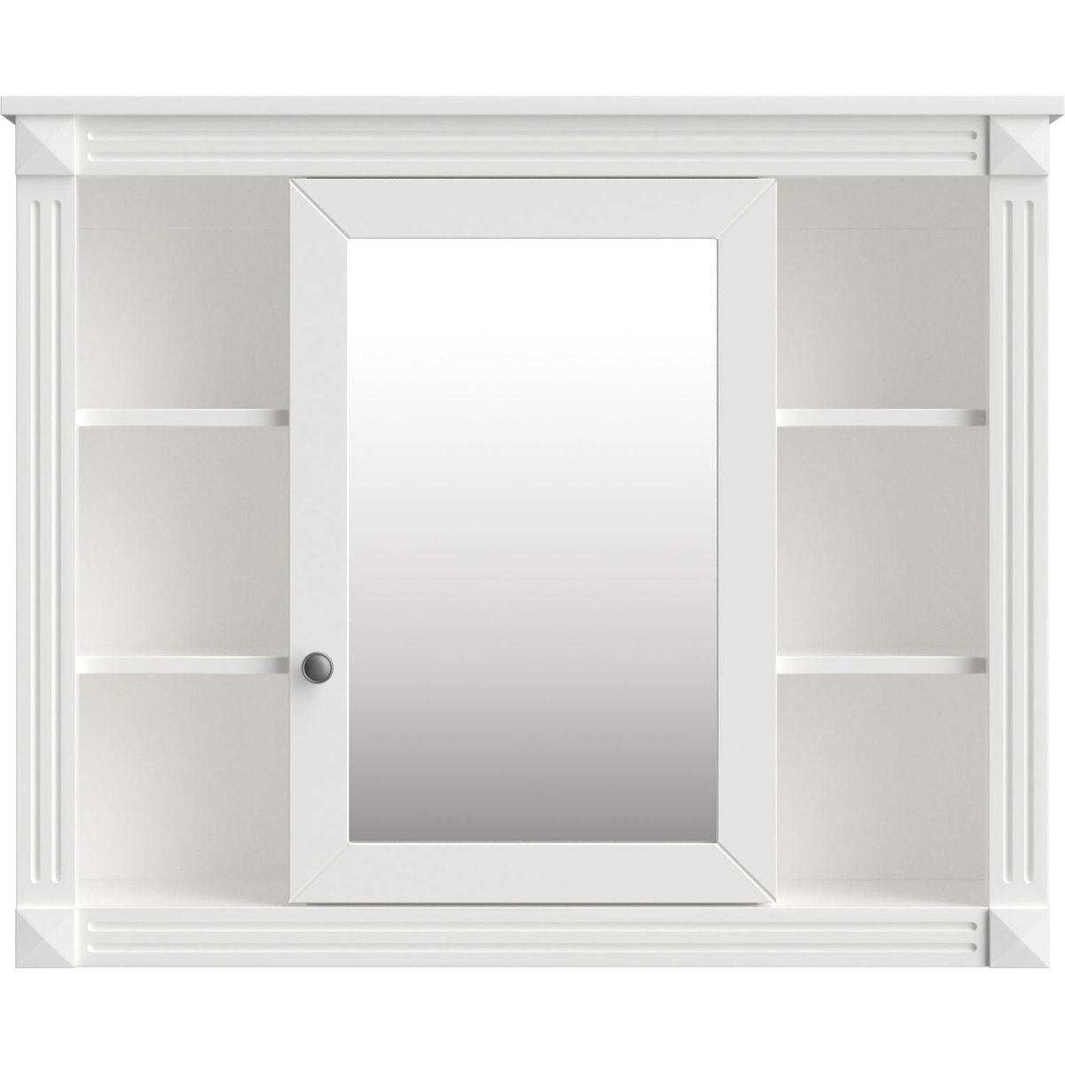 35" x 28" Wall Mounted Bathroom Storage Cabinet, Medicine Cabinet, Modern Bathroom Wall Cabinet with Mirror, Mirror Cabinet with 6 Open Shelves (Not Include Bathroom Vanity)