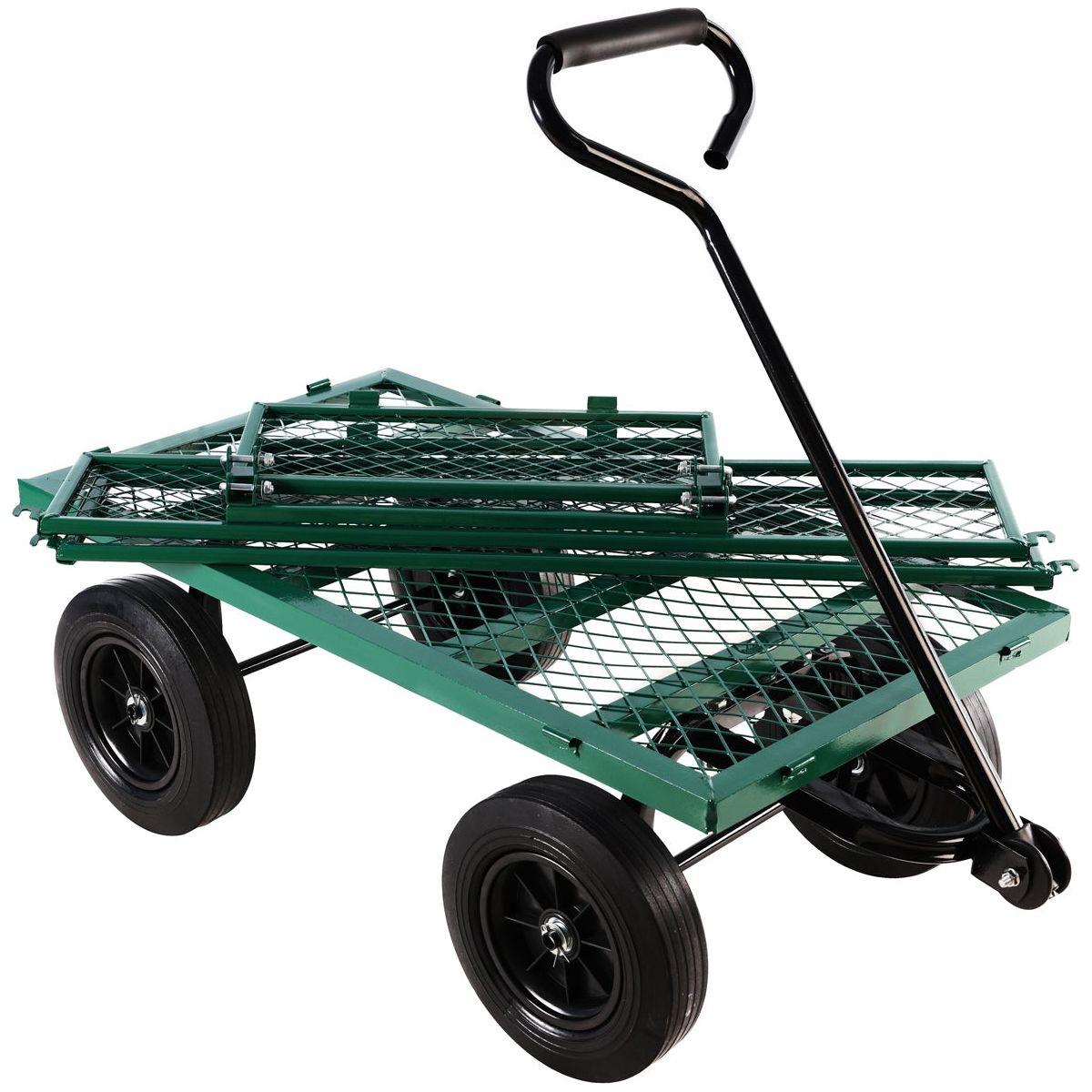 (Green solid wheels wagon cart) Solid wheels Tools cart Wagon Cart Garden cart trucks make it easier to transport firewood