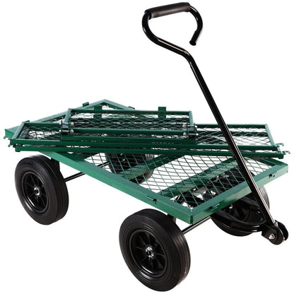 (Green solid wheels wagon cart) Solid wheels Tools cart Wagon Cart Garden cart trucks make it easier to transport firewood